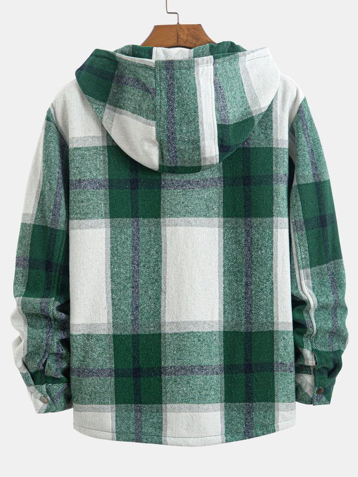 Teddy Gevoerde Flanellen Geruite Hoodie Shirt