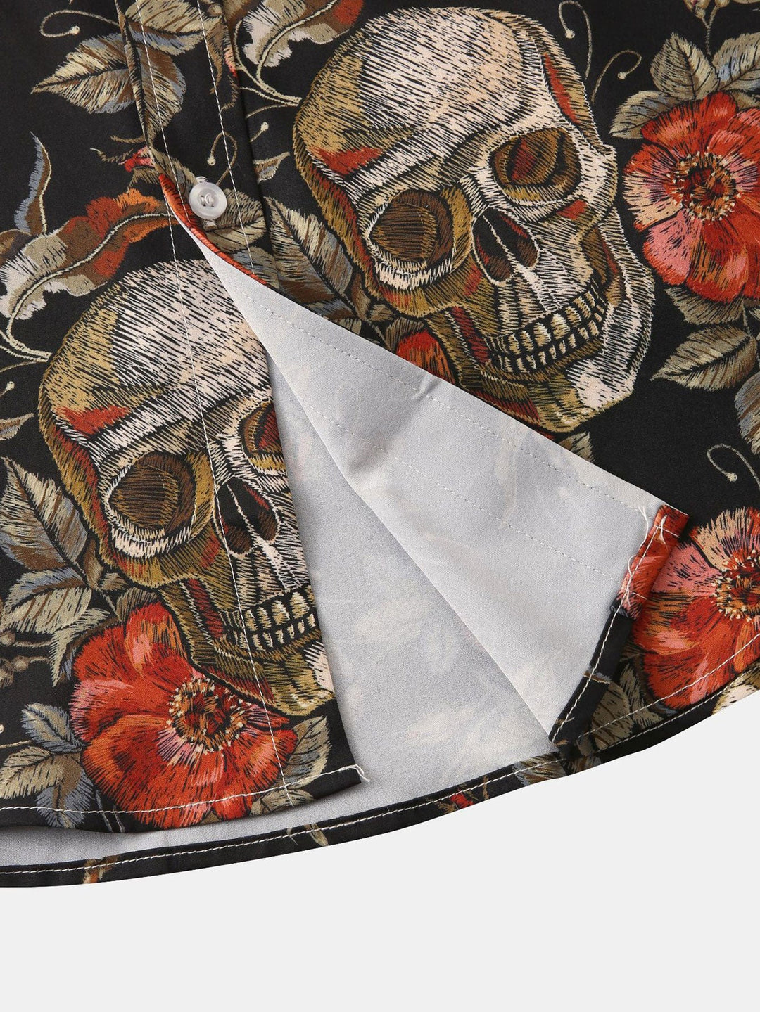 Rozen schedelprint knoopshirt