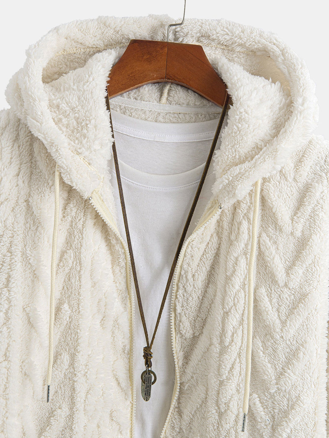 Geometrische Jacquard Zip Up Teddy Hoodie