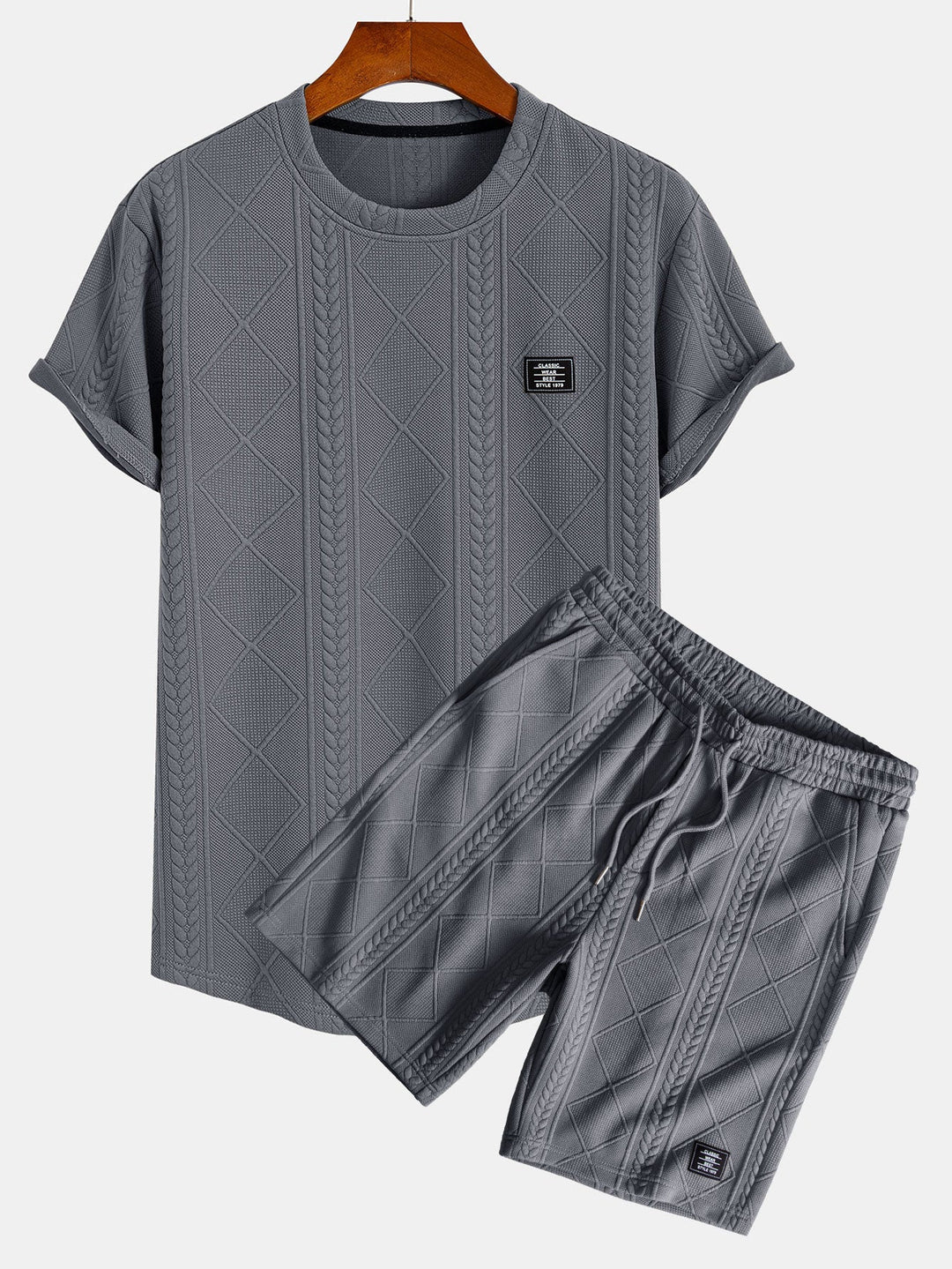 Korte Mouw Geometrisch Jacquard Boog Hem T-Shirt & Shorts
