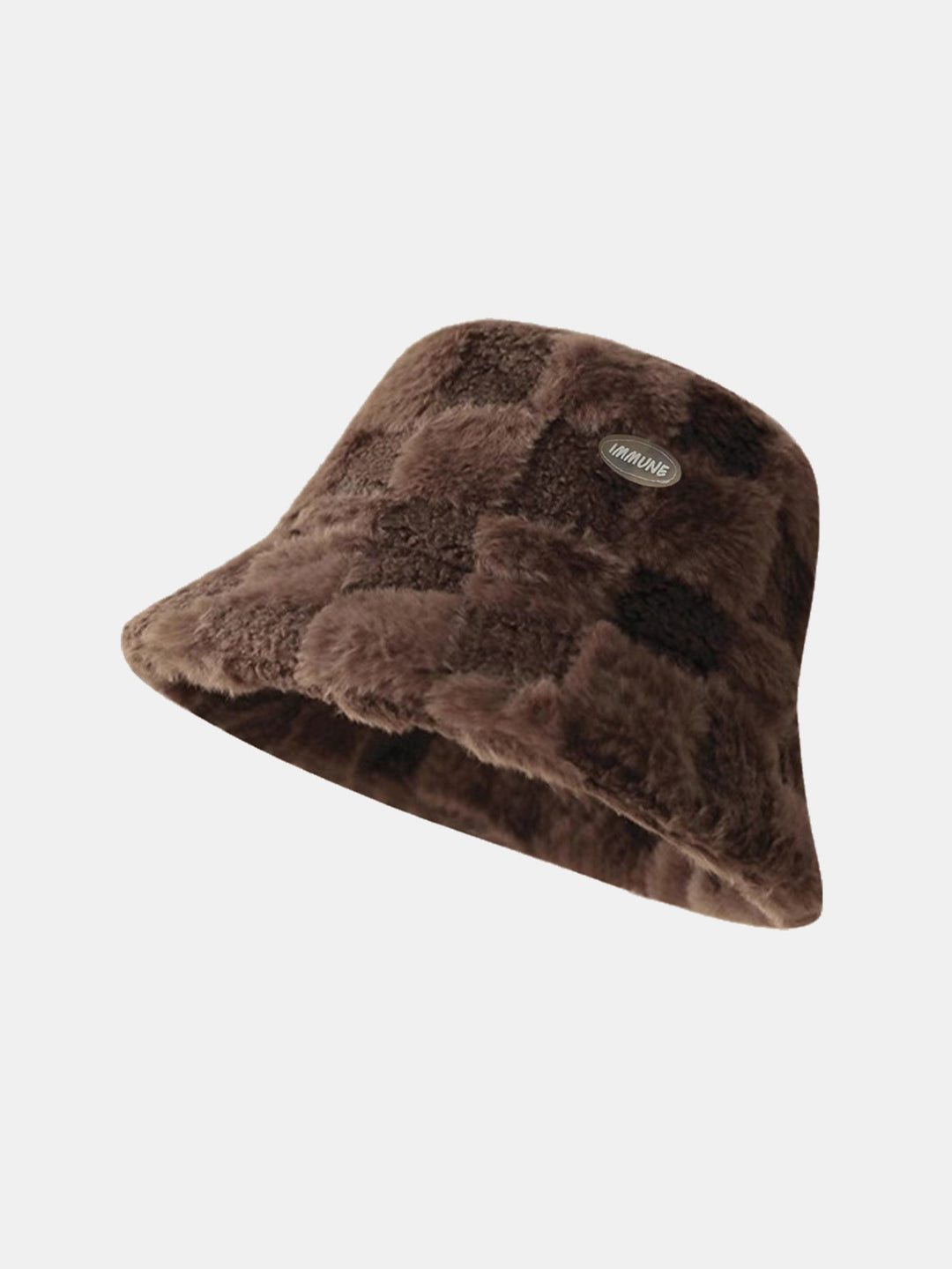 Check Plush Warm Faux Fur Bucket Hat