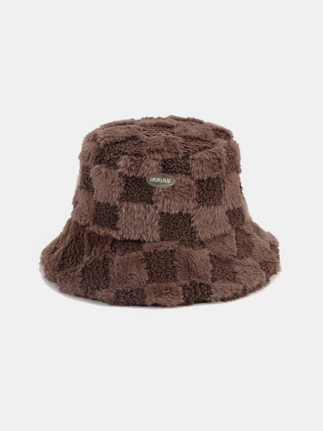 Check Plush Warm Faux Fur Bucket Hat
