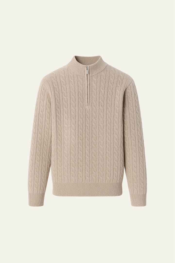 Lerano Cashmere Half-Zip Knit Beige
