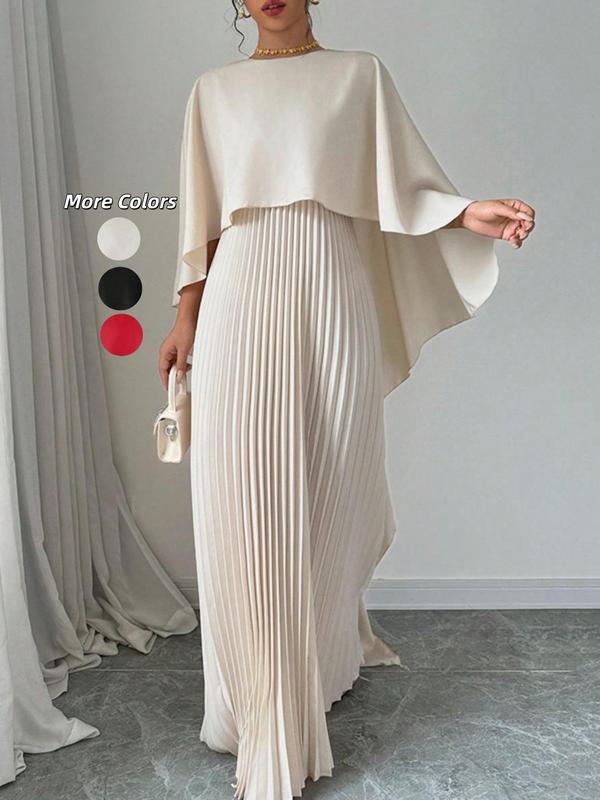 NORIE™ - Elegant Pleated Cloak-Sleeve Maxi Dress