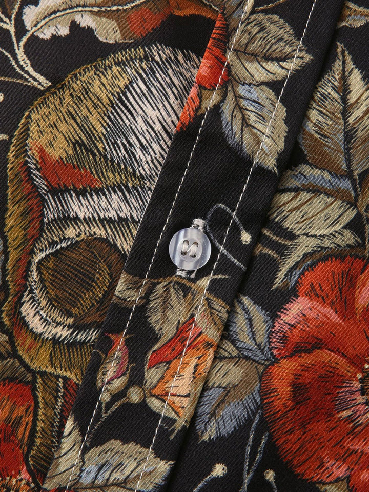 Rozen schedelprint knoopshirt