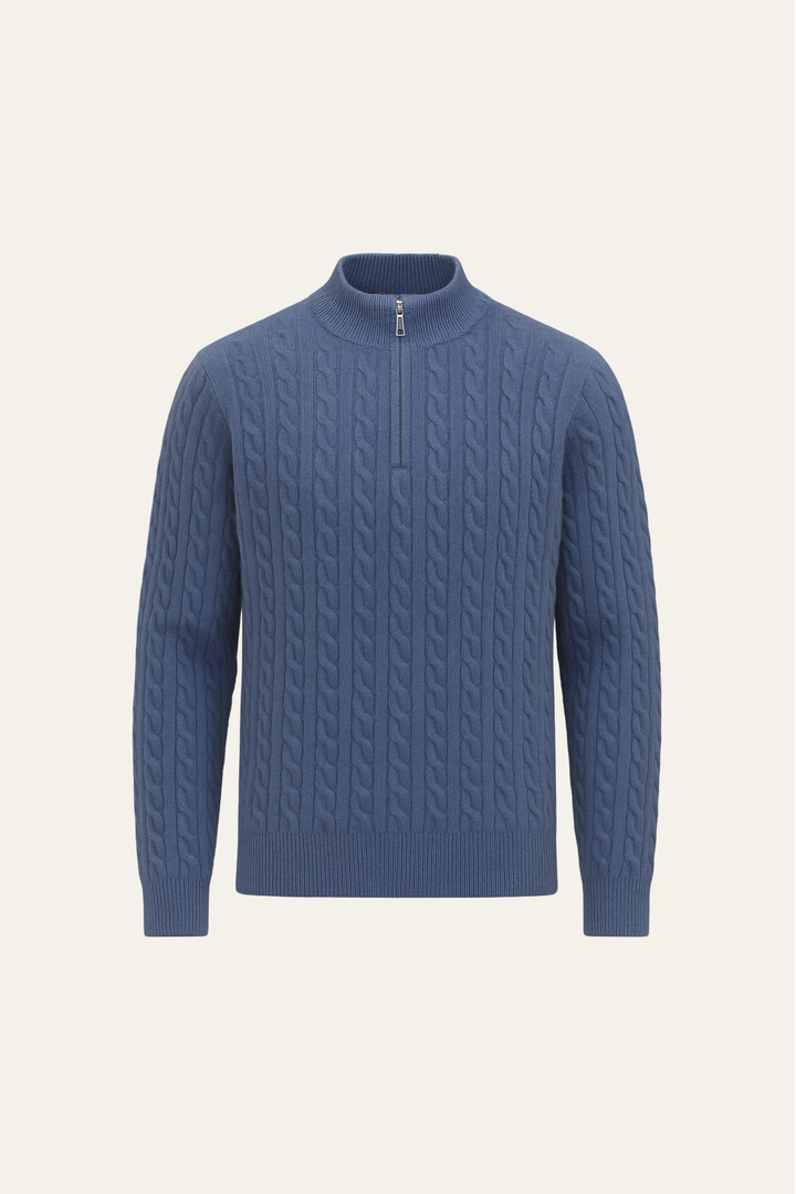Lerano Cashmere Half-Zip Knit Blue