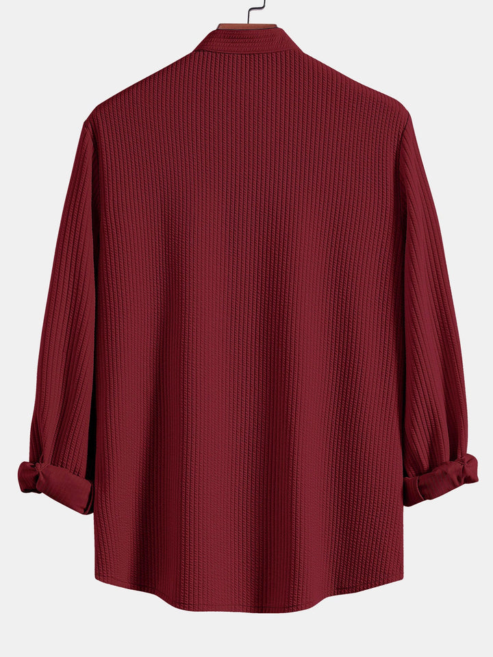 Langemouw Muscle Fit Geribbelde Staande Kraag Shirt