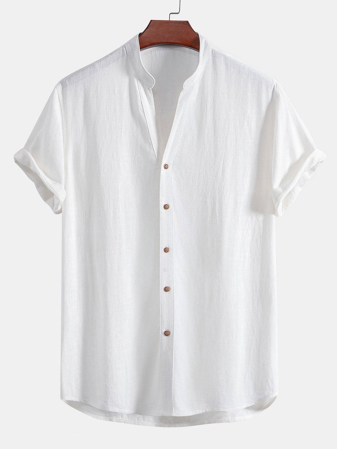 Korte Mouwen V-Hals Linnen Rayon Mix Shirt