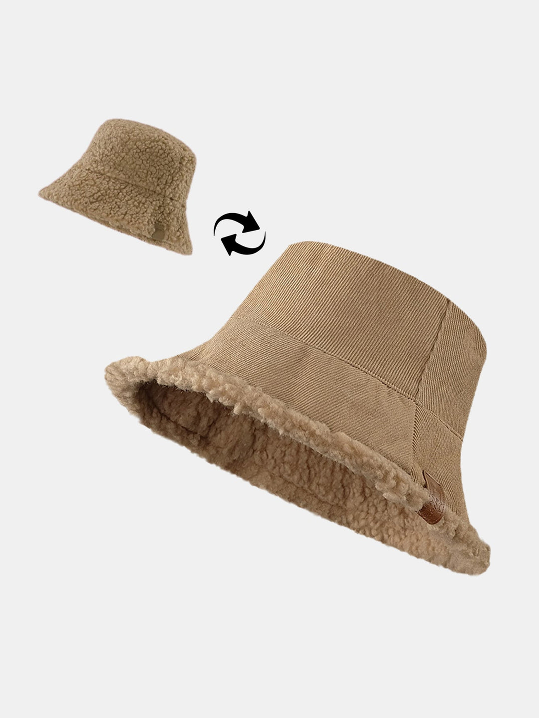 Dikke en warme corduroy en kasjmier splicing multifunctionele zachte pluche bucket cap kan in beide richtingen worden gedragen