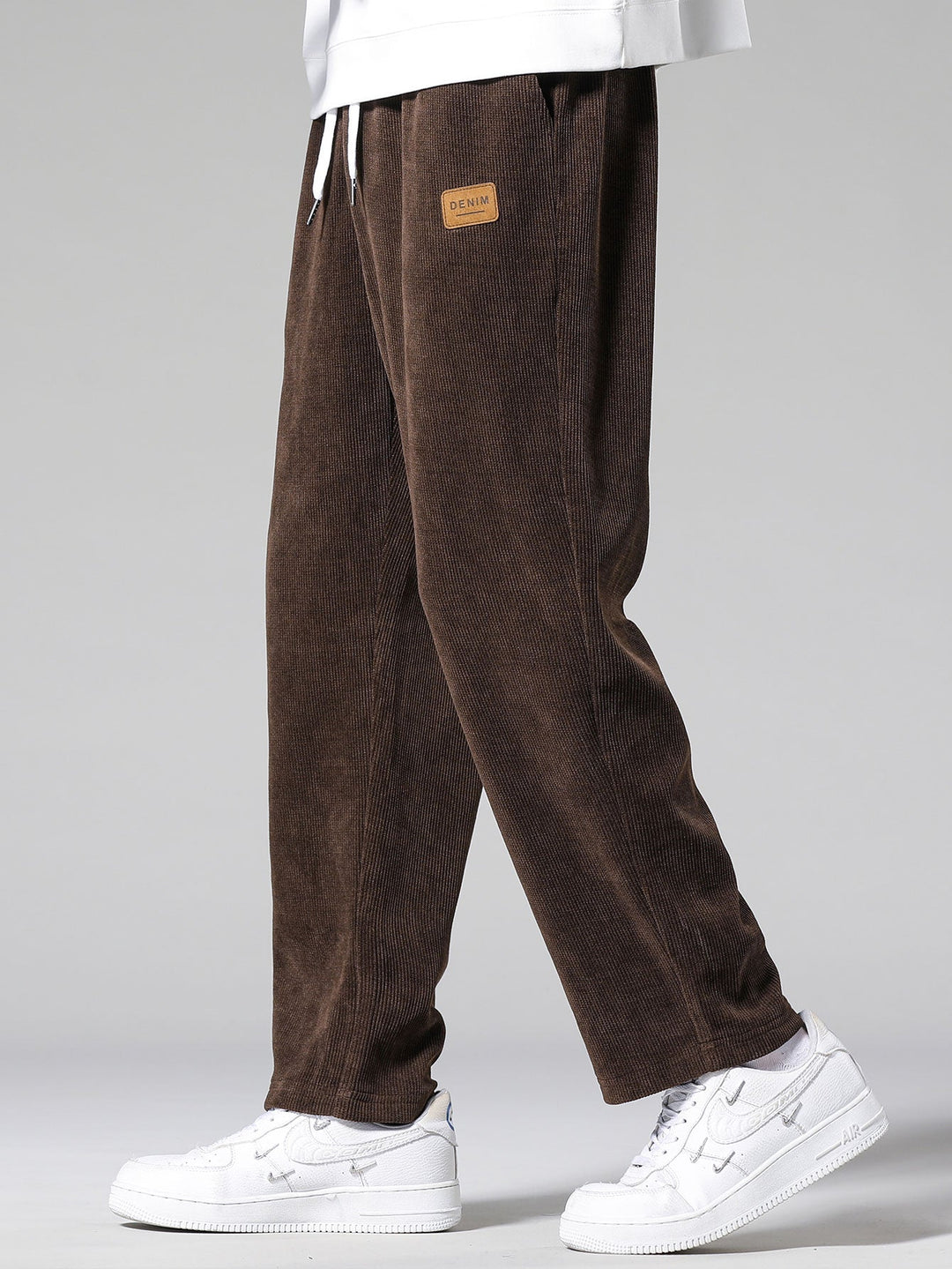 Checkerboard Dissolving Bear Print Relax Fit Sweatshirt & Straight Leg Corduroy Pants