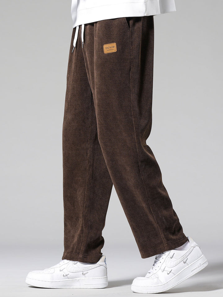Checkerboard Dissolving Bear Print Relax Fit Sweatshirt & Straight Leg Corduroy Pants