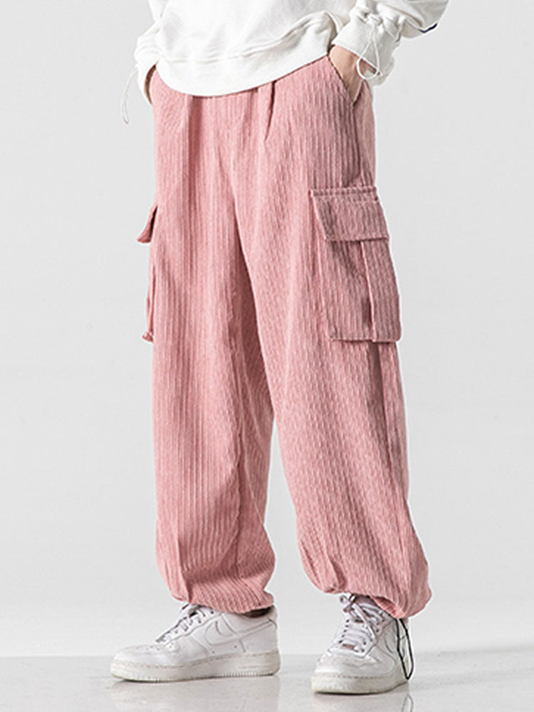 Relaxed Fit Touwsluiting Hem Corduroy Cargo Broek
