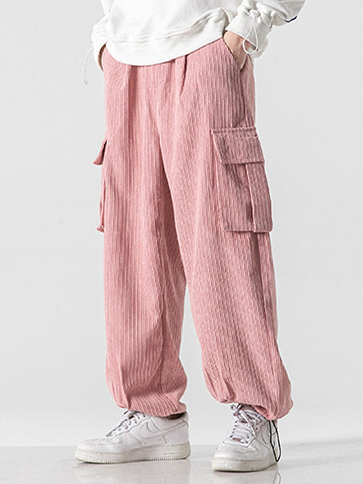 Relaxed Fit Touwsluiting Hem Corduroy Cargo Broek
