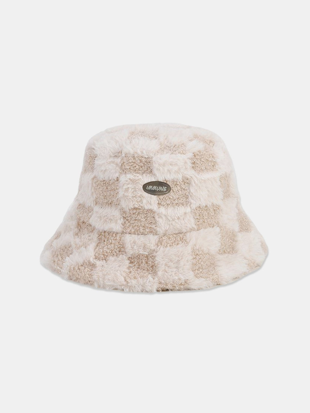 Check Plush Warm Faux Fur Bucket Hat