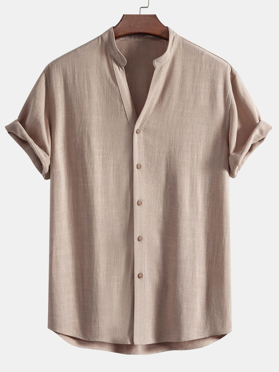 Korte Mouwen V-Hals Linnen Rayon Mix Shirt