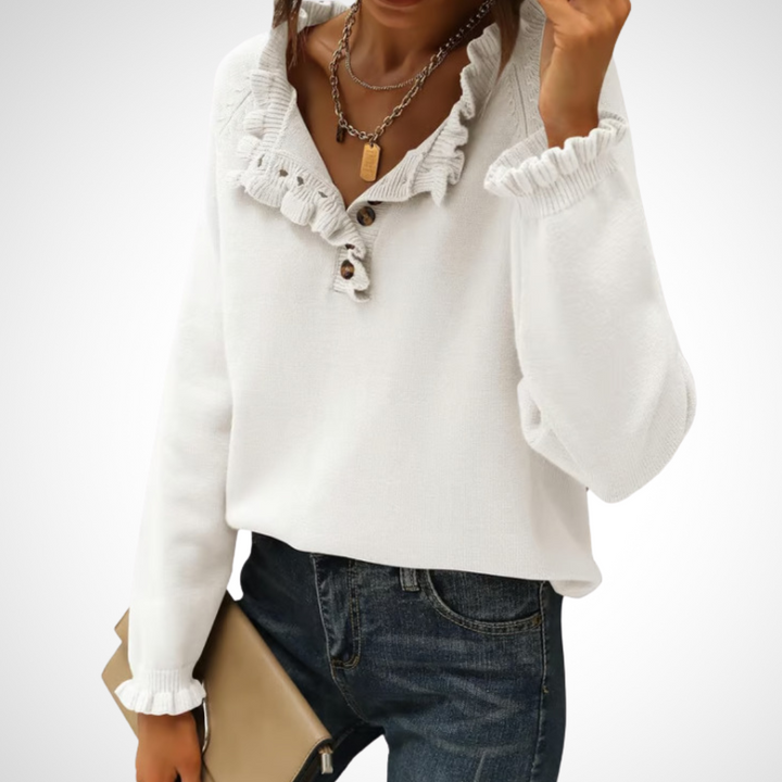 WYNN™ - Chic Long Sleeve Pullover Half Button Sweater