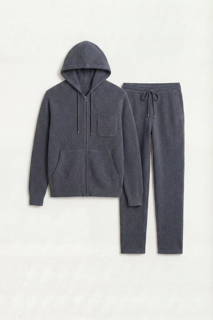 Elviro Cashmere Hooded Zip Set Blue