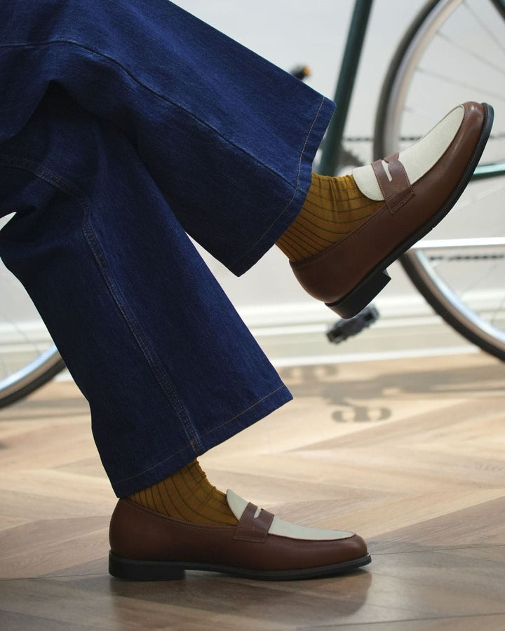 Genuine Leather Two-Tone Penny Loafers