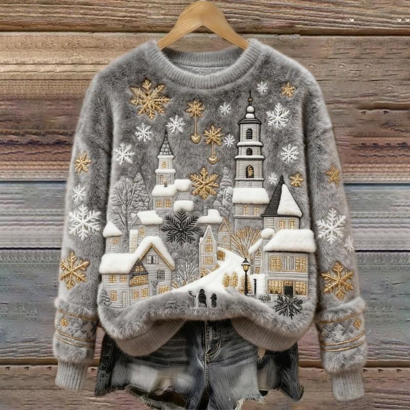 Winter Village Fluffy Christmas Sweater