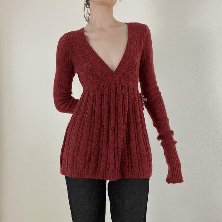 MERYL™ - Classy Long Sleeve V-Neck A-Line Waist Sweater