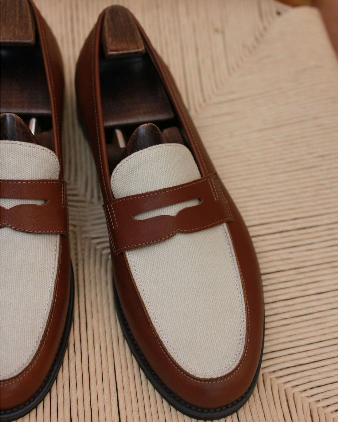 Genuine Leather Two-Tone Penny Loafers