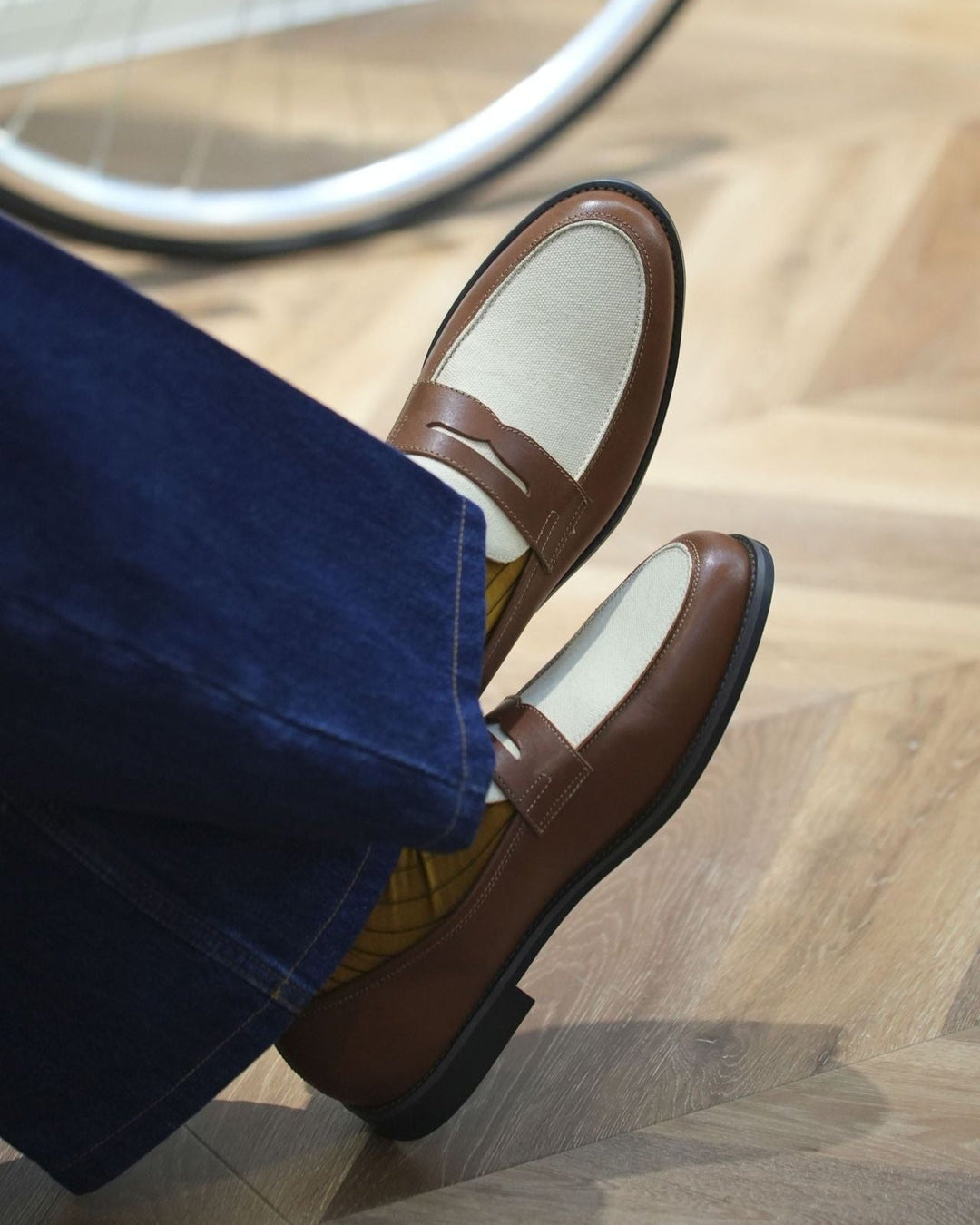 Genuine Leather Two-Tone Penny Loafers