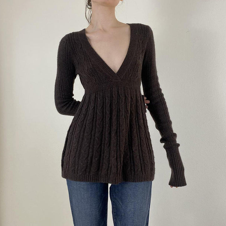 MERYL™ - Classy Long Sleeve V-Neck A-Line Waist Sweater