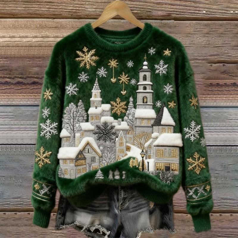 Winter Village Fluffy Christmas Sweater