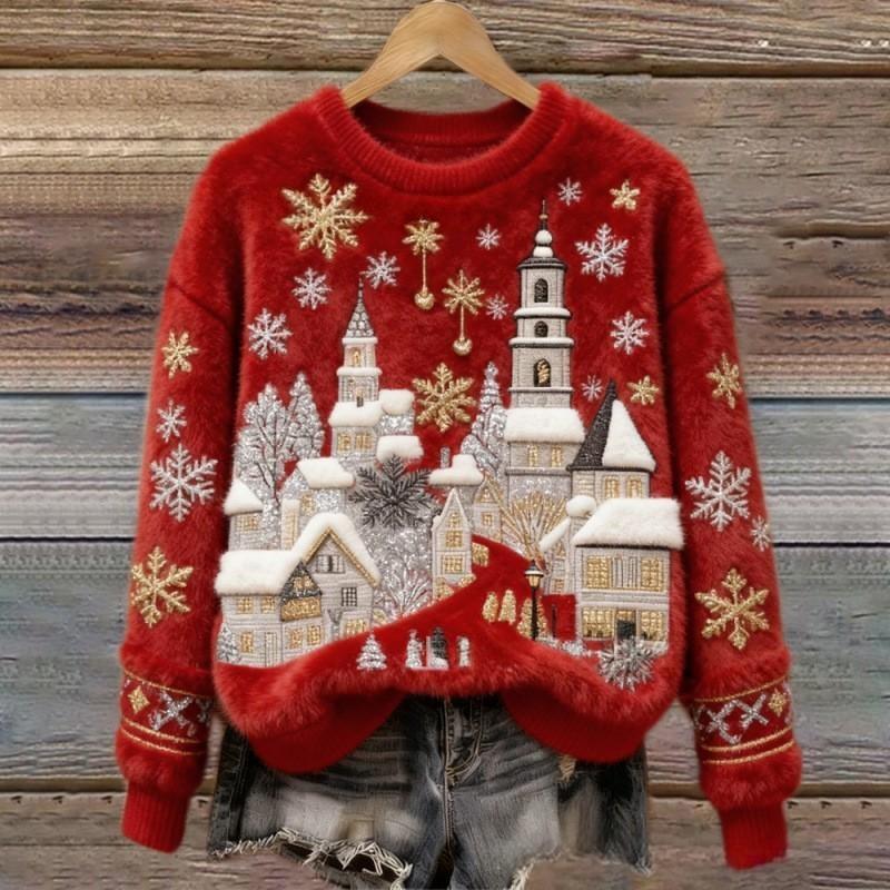 Winter Village Fluffy Christmas Sweater