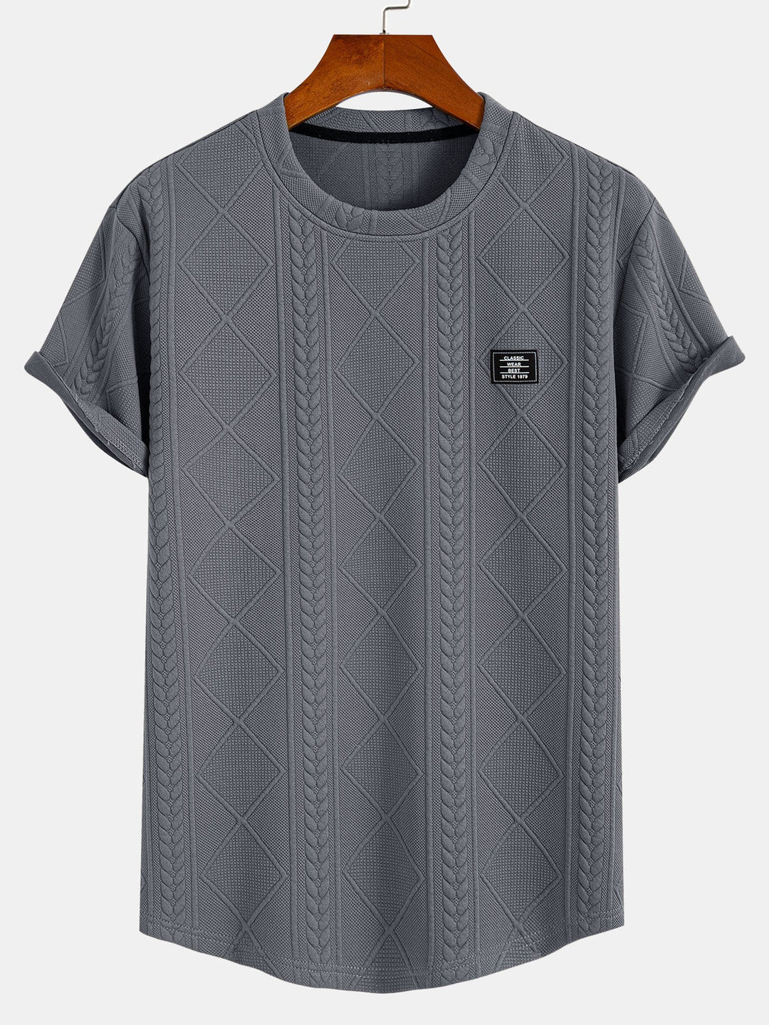 Korte Mouw Geometrisch Jacquard Boog Hem T-Shirt