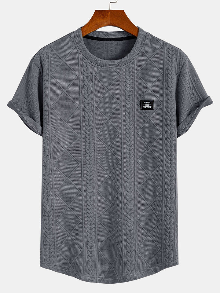 Korte Mouw Geometrisch Jacquard Boog Hem T-Shirt