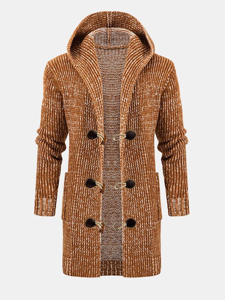 Lange Lijn Hoorn Gesp Kaptrui Gebreide Cardigan