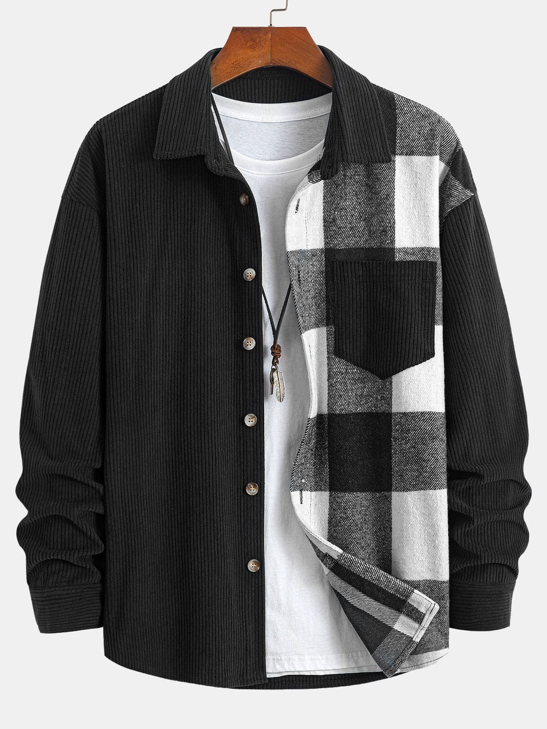 Relax Fit Corduroy Ruit Patchwork Shirt