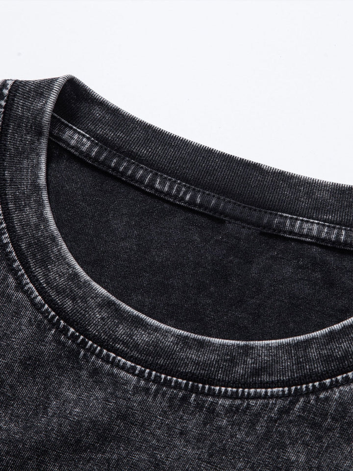 Relax Fit Lange Mouw Gewassen Versleten T-Shirt