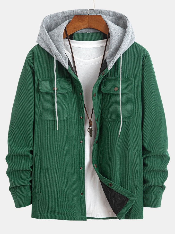 Gevoerde Corduroy Gewatteerde Jas met Kap