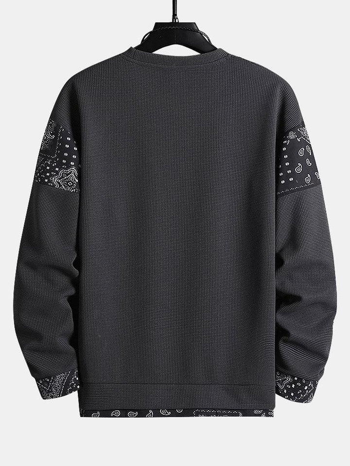 Paisley Print Paneel Waffle Sweatshirt