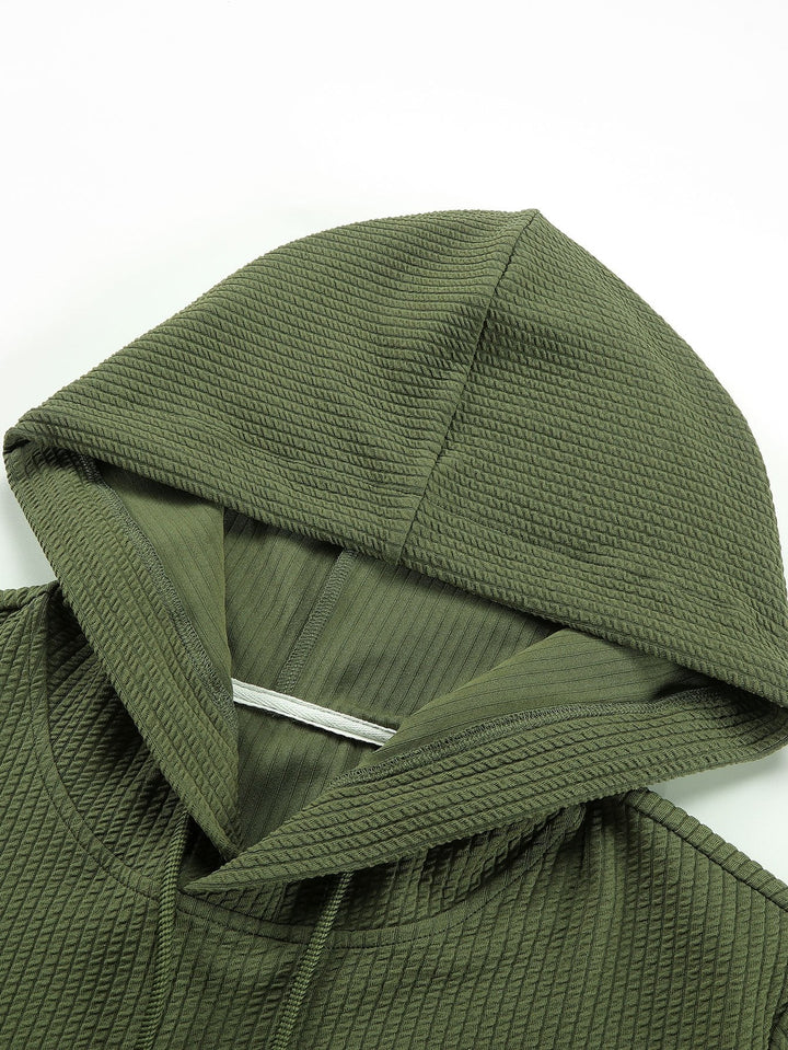 Langsleeve Muscle Fit Geribbelde Boog Hem Hoodie T-Shirt