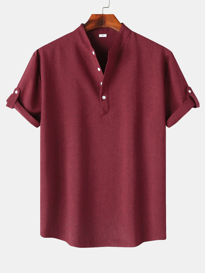 Korte Mouwen Linnen Look Henley Shirt