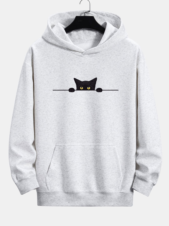 Zwarte Kat Print Relax Fit Hoodie