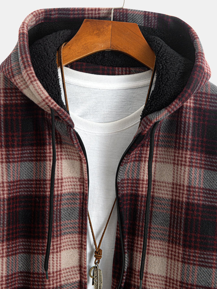 Teddy Fleece Gevoerde Flanellen Ruit Hoodie