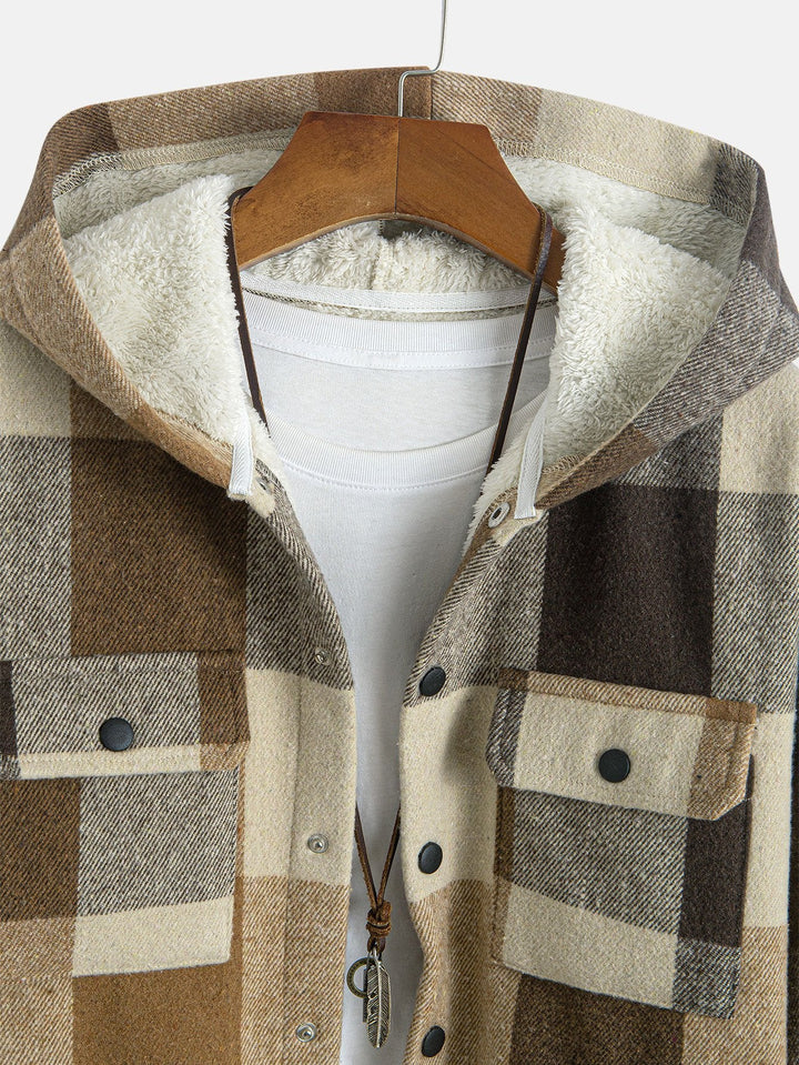 Fleece-Lined Plaid Hoodie Overshirt