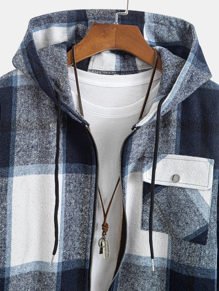 Teddy Gevoerde Flanellen Geruite Hoodie Shirt