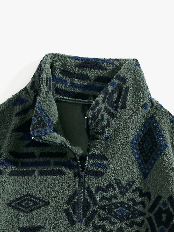 Quarter Zip Aztec Print Teddy Sweatshirt