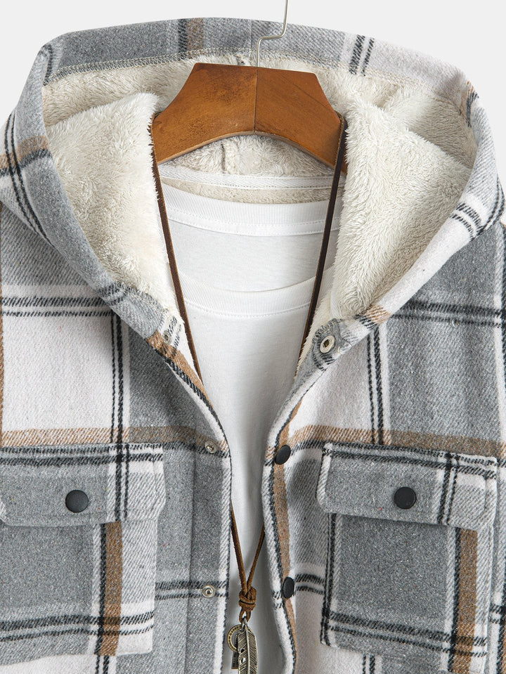 Fleece-Lined Plaid Hoodie Overshirt
