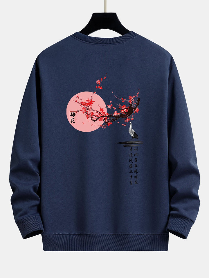 Plum Blossom En Crane Back Print Relax Fit Sweatshirt