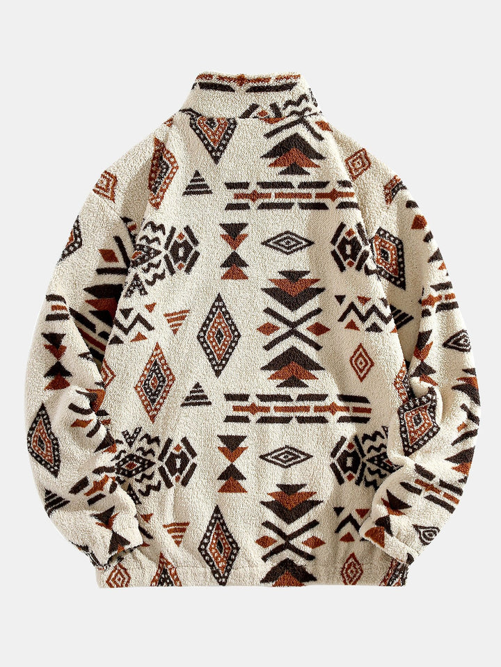Quarter Zip Aztec Print Teddy Sweatshirt