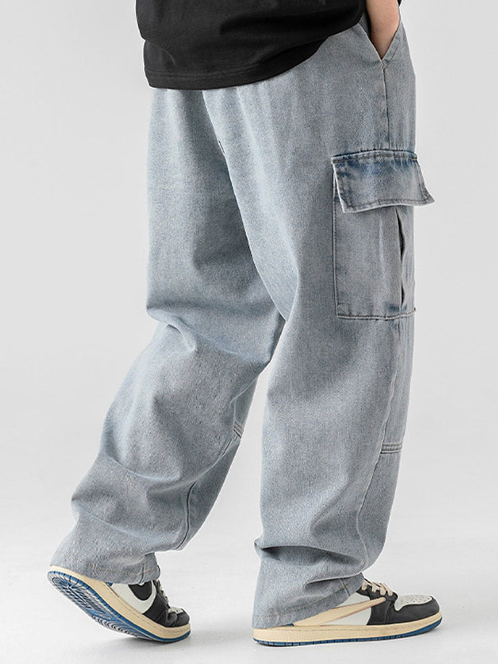 Elastische Taille Relax Fit Rechte Pijpen Cargo Jeans