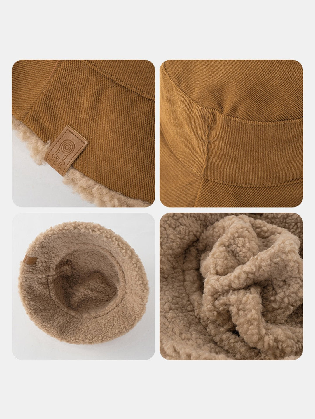 Dikke en warme corduroy en kasjmier splicing multifunctionele zachte pluche bucket cap kan in beide richtingen worden gedragen