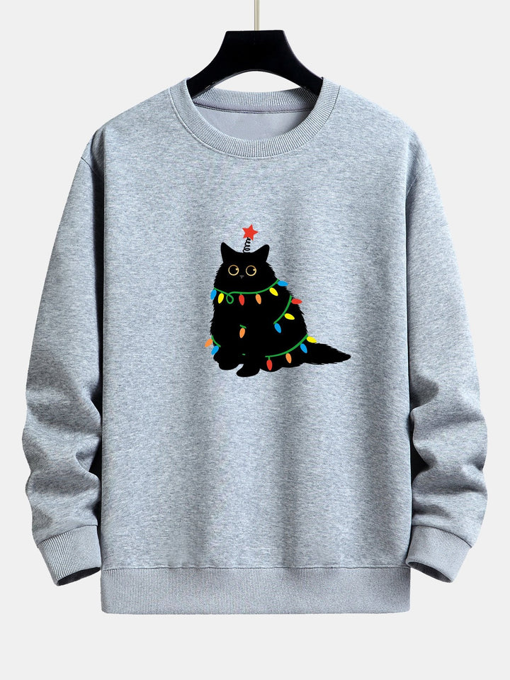 Kleurrijke Licht Zwarte Kat Print Relax Fit Sweatshirt