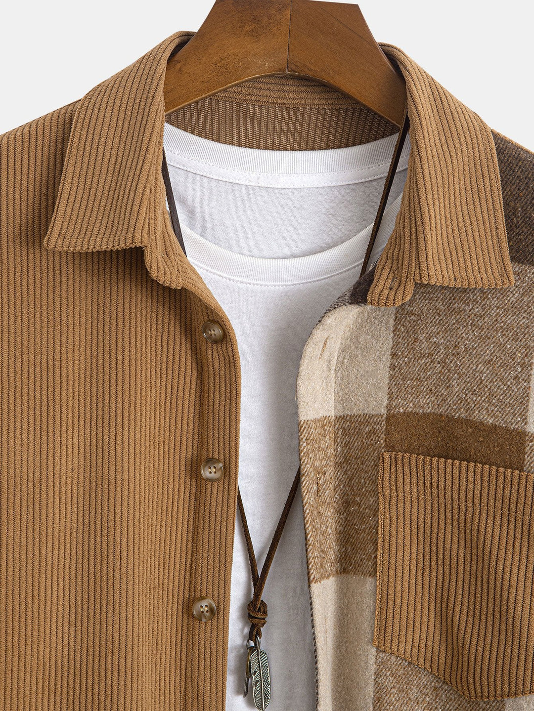 Relax Fit Corduroy Ruit Patchwork Shirt